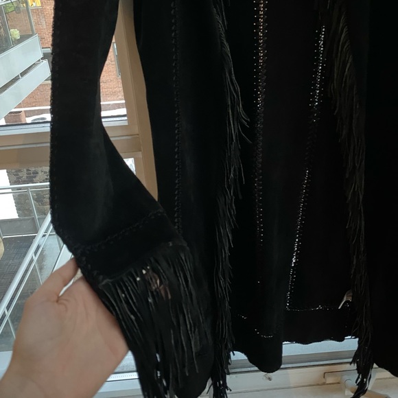 100% Suede Fringe Jacket, Black - Picture 3 of 5